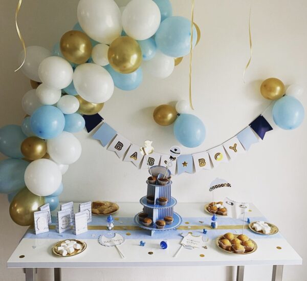 Baby shower bleue table et buffet